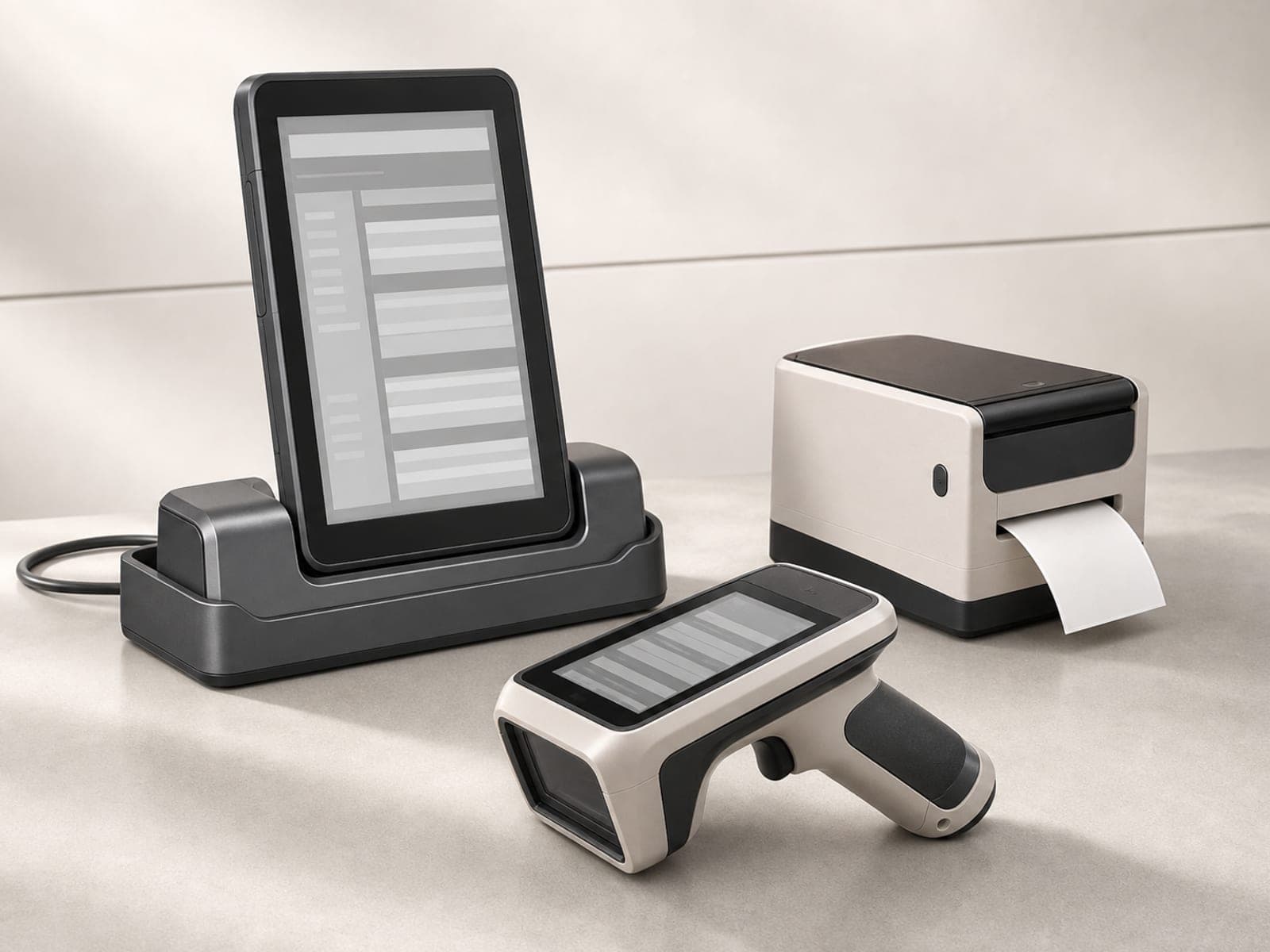 Kit mobile ESTINAD Axis Inventory avec lecteur, imprimante d’étiquettes et tablette