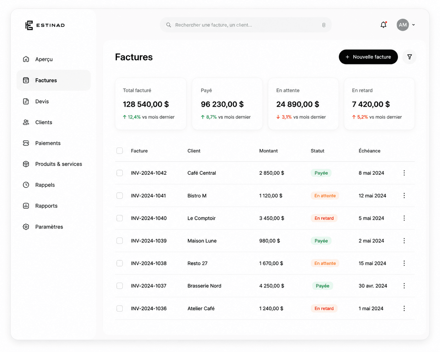 ESTINAD Invoices product interface